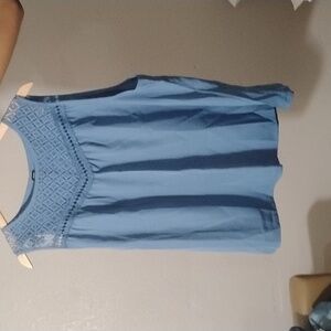SHEIN Blue Lace Yoke Sleeveless Blouse
